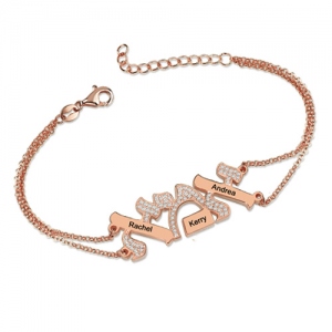 Hebrew "Mother" Name Bracelet With Diamond In Rose Gold
