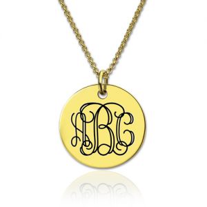 Engraved Disc Monogram Necklace Gold Plated Silver