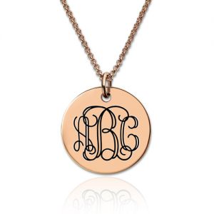Engraved Disc Monogram Necklace In Rose Gold