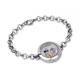 PersonalisierterArmband aus Edelstahl mit Medaillon und Geburtsstein