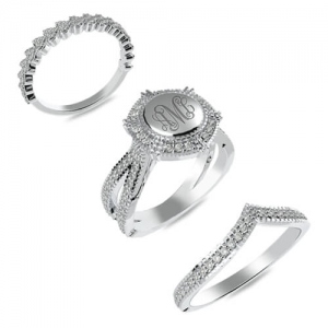 Gravierter stapelbarer Monogramm-Ring Sterlingsilber