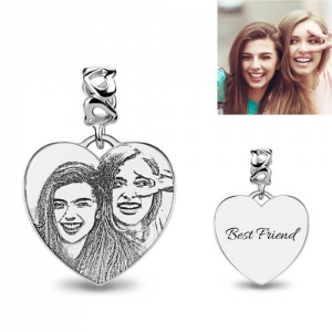 Engraved Heart Photo Charm
