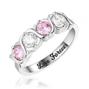 Custom Hugs and Kisses Birthstones Silver Ring