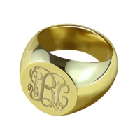 Engraved Circle Monogram Signet Ring 18K Gold Plated