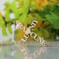 Personalized Two Name Cross Necklace Rose Gold Plated 925 Silver