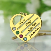 18k Gold Plated Mothers Birthstone Heart Necklace Engraved Names