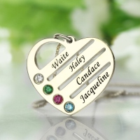 Personalized Heart Pendant Necklace with 1-4 Names & Birthstones