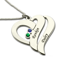 Customizable Heart Necklace with Name & Birthstone for Couple