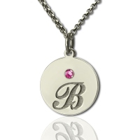 Collier Famille-2 Initiales et Pierres de Naissance-Argent