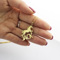 Kids Name Necklace with Horse Gold Over
