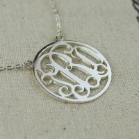 Circle Solid White Gold Initial Monogram Name Necklace