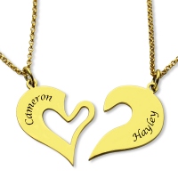 Double Name Heart Mother Daughter Necklace Set 18K Gold Plated
