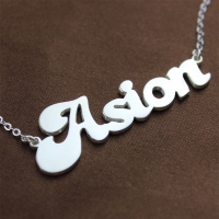 Personalized Solid White Gold BANANA Font Style Name Necklace