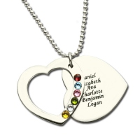 Heart Family Names Necklace With Birthstones Sterling Silver