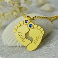 Birthstone Baby Feet Charm Pendant 18k Gold Plated