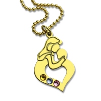 Personalized Mother Child Necklace with Birthstones Gold Plated