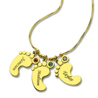 Mother's Pendant Baby Feet Names Necklace 18k Gold Plated