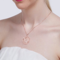 Vine Font Circle Initial Monogram Necklace