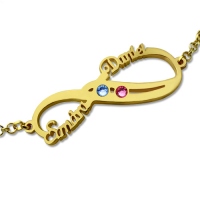 Infinity Names Bracelet with Birthstones 18K Gold Plated