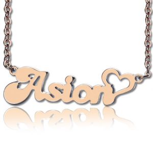 BANANA Font Heart Name Necklace 10k/14k/18k Rose Gold