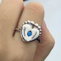 Bague Pieds de Bébé-Pierre de Naissance et Gravure-Argent