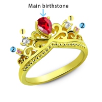 Romantic Birthstone Princess Crown Ring Gold Plated