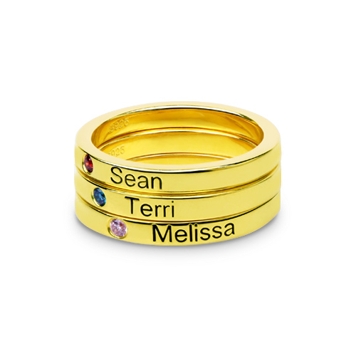 Mother's Birthstone Stackable Name Ring Gold Plated