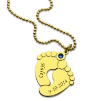 Memory Baby's Feet Charms Pendant with Birthstone 18K Gold Plated