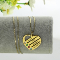 18k Gold Plated Mothers Birthstone Heart Necklace Engraved Names