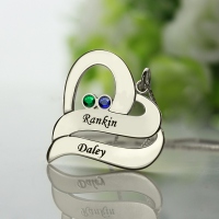 Customizable Heart Necklace with Name & Birthstone for Couple