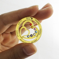 Circle Family Heart in Heart Birthstone Name Necklace Gold Plated
