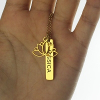 Yoga Lotus Flower Bar Name Necklace 18K Gold plated