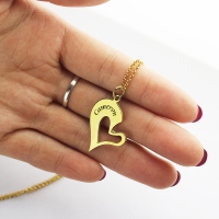 Double Name Heart Mother Daughter Necklace Set 18K Gold Plated