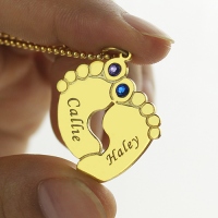 Birthstone Baby Feet Charm Pendant 18k Gold Plated