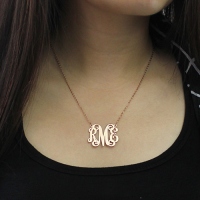 Rose Gold Monogram Initial 3 Letters Pendant Necklace