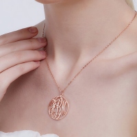 Vine Font Circle Initial Monogram Necklace