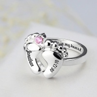 Bague Pieds de Bébé-Pierre de Naissance et Gravure-Argent