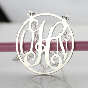 Circle Solid White Gold Initial Monogram Name Necklace