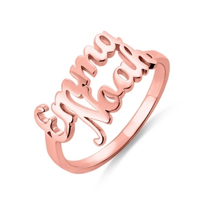 Personalisierter Doppelnamensring in Rosegold