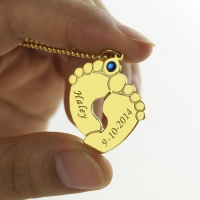 Memory Baby's Feet Charms Pendant with Birthstone 18K Gold Plated