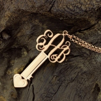 Rose Gold Key Heart Necklace with Monogram Initial