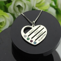 Personalized Heart Pendant Necklace with 1-4 Names & Birthstones