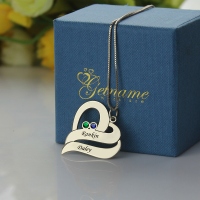 Customizable Heart Necklace with Name & Birthstone for Couple