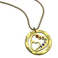 Circle Family Heart in Heart Birthstone Name Necklace Gold Plated