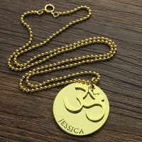 Om Yoga Name Pendant Necklace 18k Gold Plated
