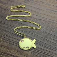 Kids Fish Name Necklace 18k Gold Plated