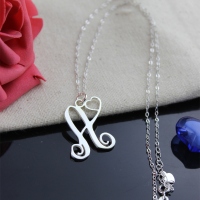 One Initial With Heart Monogram Necklace Solid White Gold