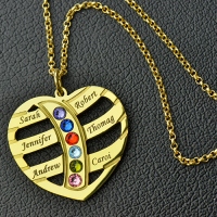 Mother's Necklace With 6 Children Names & Birthstones In Gold