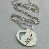 Heart Family Names Necklace With Birthstones Sterling Silver
