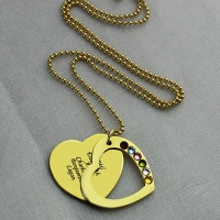 Heart Birthstones Family Names Necklace For Mother In Gold